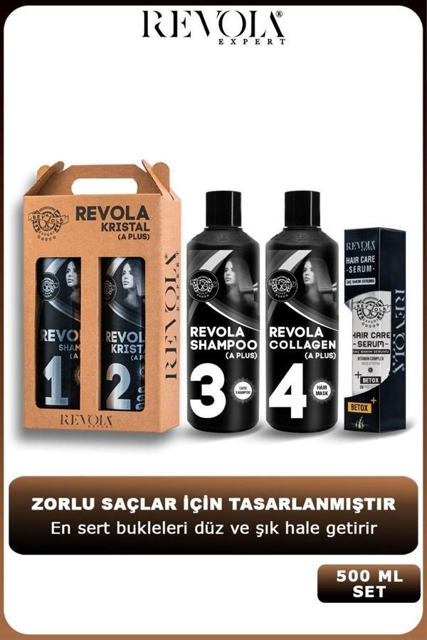 Revola Expert Kristal A Plus Brezilya Fönü Keratin Protein Botox Kıvırcık Saç Düzleştirici Seti 5 Li Bakım 500 Ml - Image 1