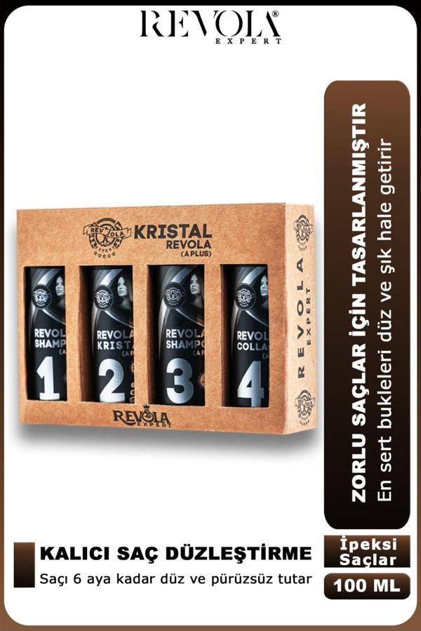 Revola Expert Kristal A Plus Brezilya Fönü - Keratin Protein Botox Kıvırcık Saç Düzleştirici 4 Lü Bakım Seti 100Ml - Image 1