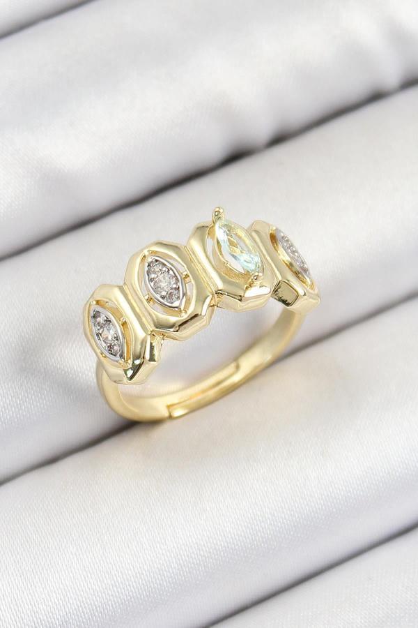Pirinç Zirkon Taşlı Damla Model Gold Renk Kadın Yüzük - Image 1