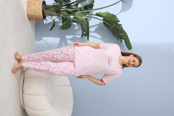 Lukitus Büyük Beden Viskon Kumaş Battal Kısa Kol Kadın Pijama Takımı - Image 1