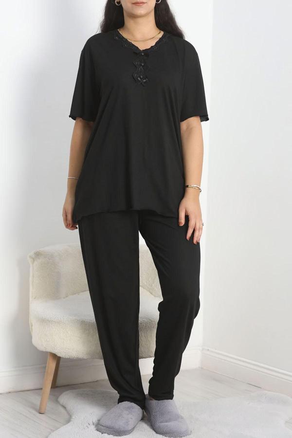 Büyük Beden Kısa Kollu V Yaka Kadın Pijama Takımı Lukitus - Image 1