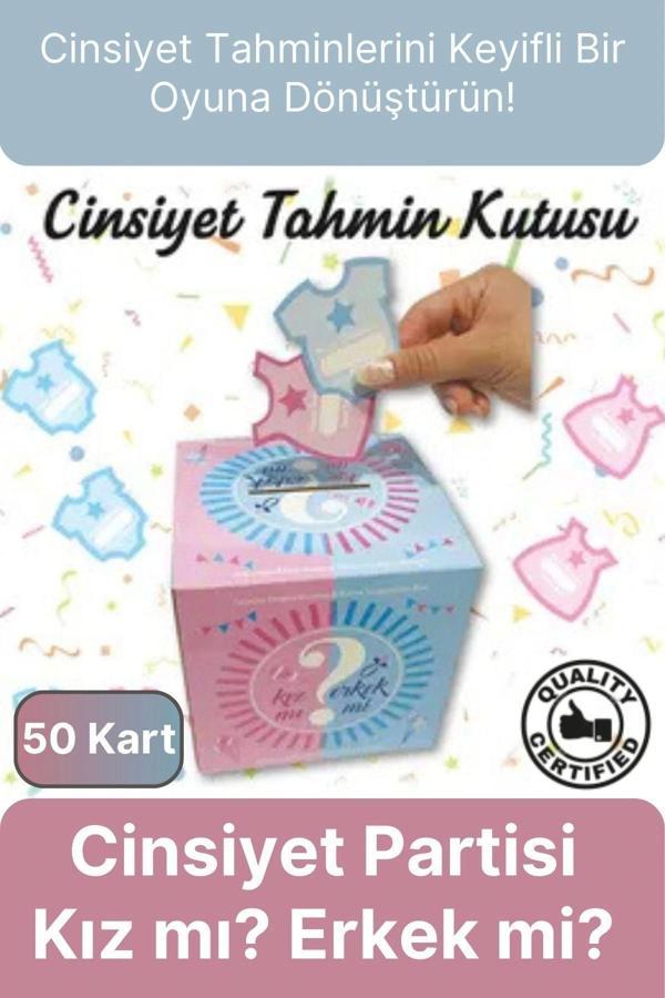 Özel Üretim Cinsiyet Partisi 50 Kart Eğlenceli Sürpriz Kız Mı Erkek Mi Oylama Tahmin Kutusu 19x19cm - Image 1