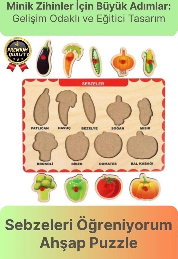 Yeni Seri Çocuk Ebeveyn Eğlenceli Eğitici Öğrenme Destekli Sebzeler Yapboz Ahşap Tutmalı Puzzle - Image 1