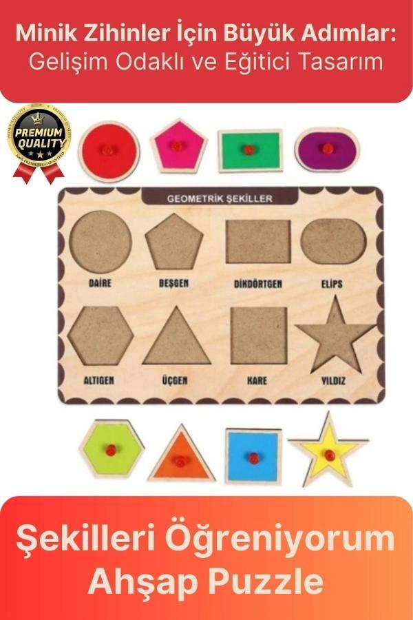 Yeni Seri Çocuk Ebeveyn Eğlenceli Eğitici Öğrenme Destekli Şekiller Yapboz Ahşap Tutmalı Puzzle - Image 1
