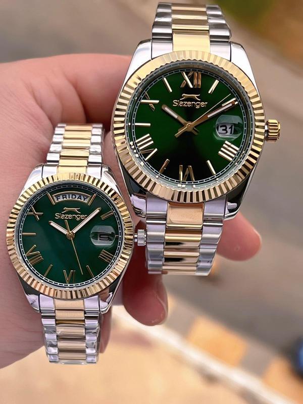 Slazenger Bay Ve Bayan Çelik Kordon Çiftlere Özel 10 Atm Suya Dayanıklı Cift Saati ELS.CF001 - Image 1