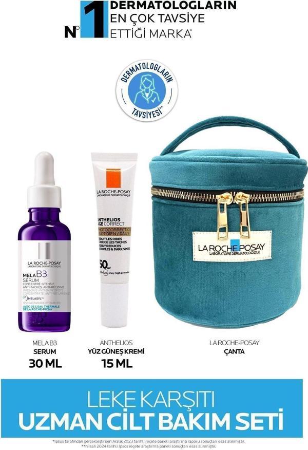 Leke Karşıtı Uzman Cilt Bakım Seti: Mela B3 Leke Serumu 30ML&Age Correct Güneş Kremi 15ML&Çanta - Image 1