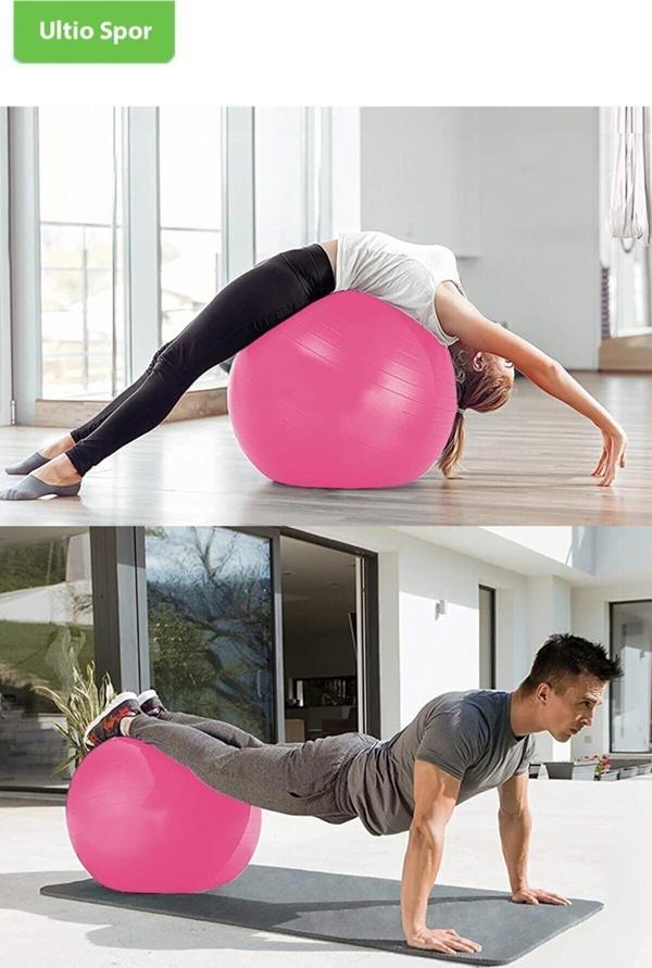 65 Cm Pembe Pilates Topu Ve Şişirme Pompası Yoga Pilates Egzersiz Topu Ball Kutulu - Image 1
