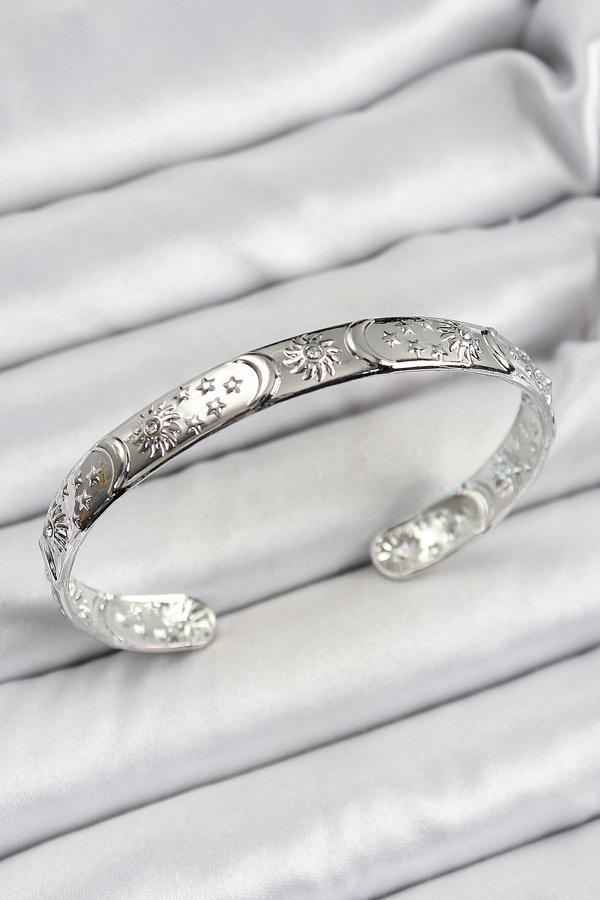 Pirinç Gümüş Renk İşlemeli Altı Açık Bileklik - EBJ250620W35719 - Image 1