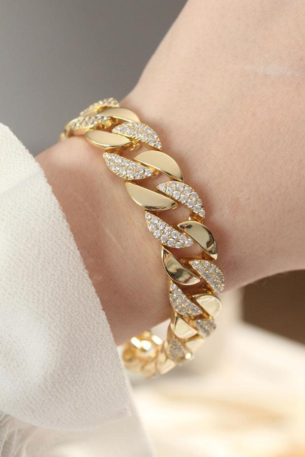 Vip Seri Pirinç Zirkon Taşlı Gold Renk Gurmet Bileklik - EBJ250620W26333 - Image 1