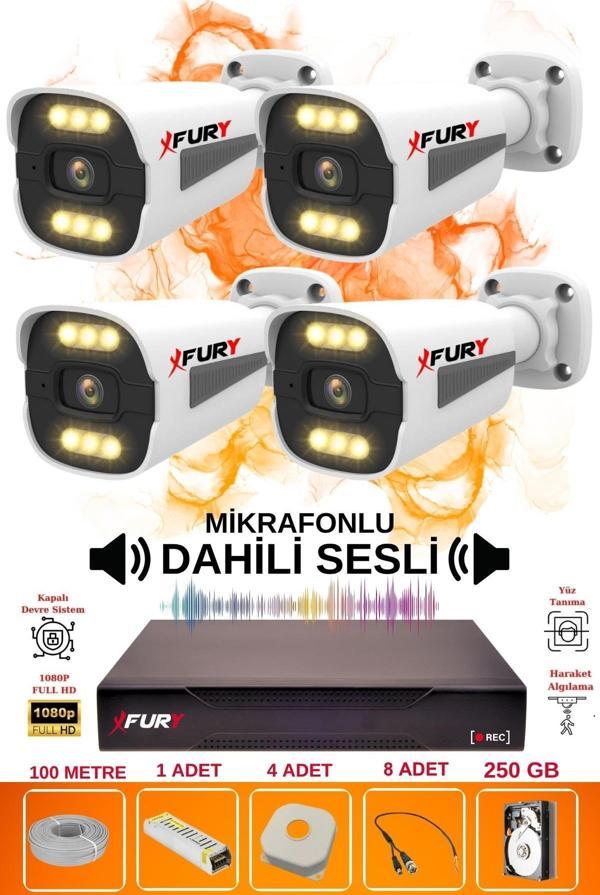 FURY 4 LÜ Sesli 6 Warm Led Gece Renkli Görüş Su Geçirmez Güvenlik Kamerası Seti 250GB - Image 1