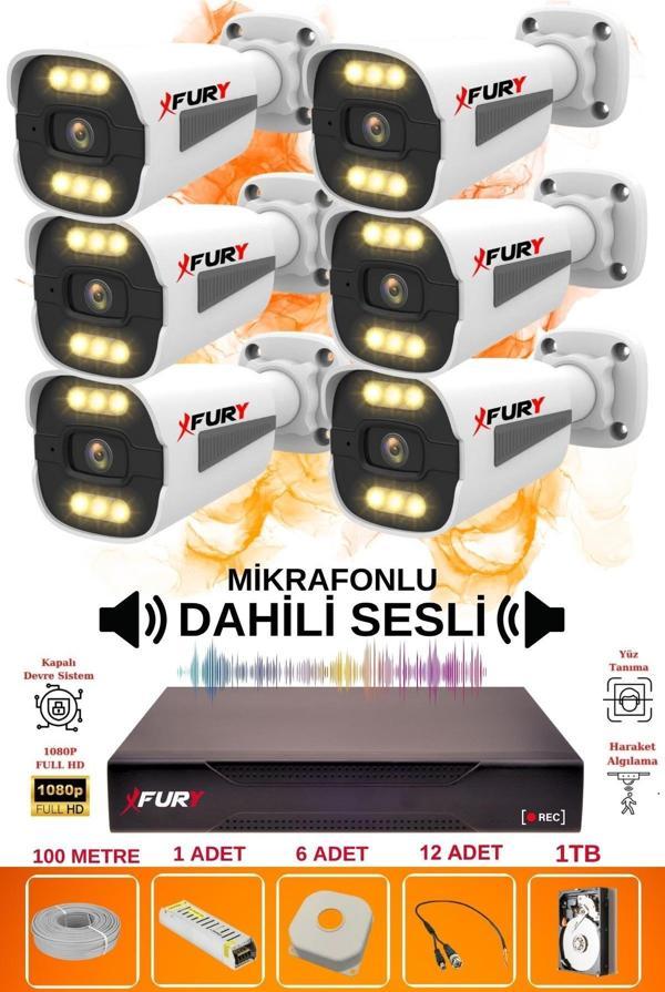FURY 6 lı Sesli 6 Warm Led Gece Renkli Görüş Su Geçirmez Güvenlik Kamerası Seti 1TB - Image 1