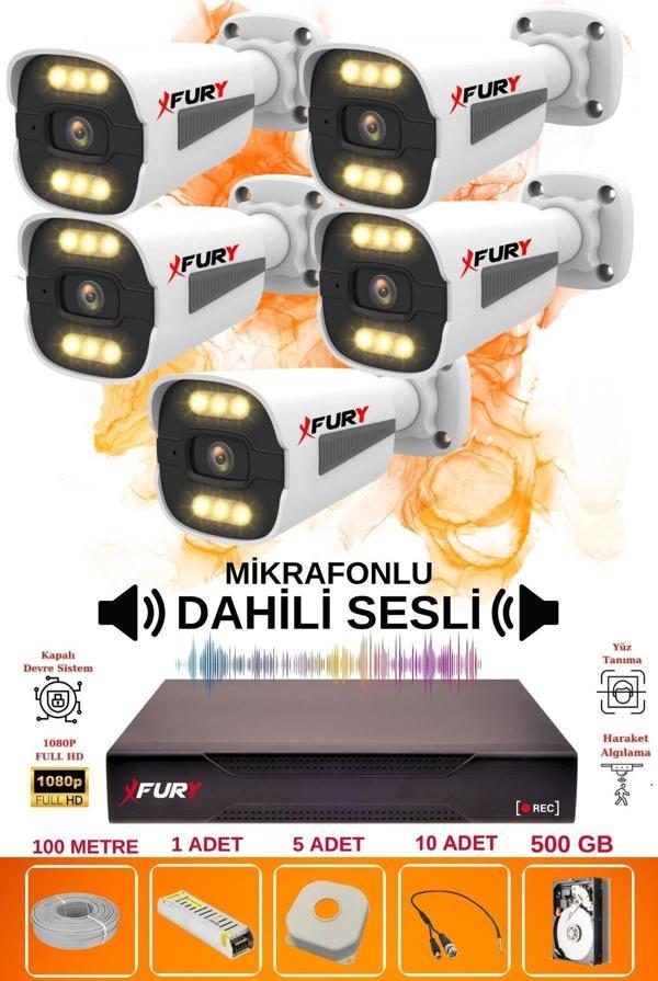 FURY 5 li Sesli 6 Warm Led Gece Renkli Görüş Su Geçirmez Güvenlik Kamerası Seti 500GB - Image 1
