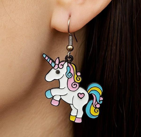Unicorn Şekilli Mineli Kadın Küpe Çift Adet El Yapımı Küpe - Image 1