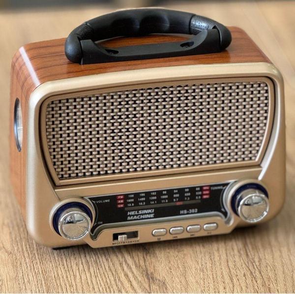 Gunkes Hs-302 Güneş Enerjili+Fenerli+Usb+Bluetooth  Özellikli 3 Band Nostaljik Fm Radyo - Image 1