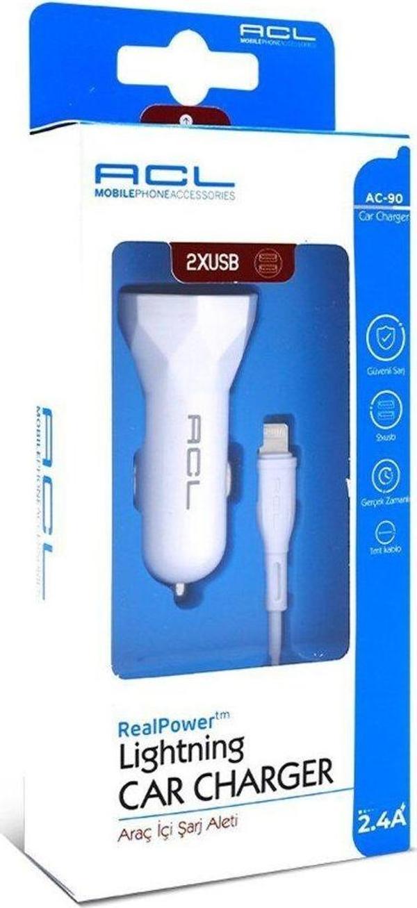 Acl Ac-90 Realpower™ 2.4A Usbx2 Araç İçi Şarj Aleti Lightning Usb Kablolu - Image 1