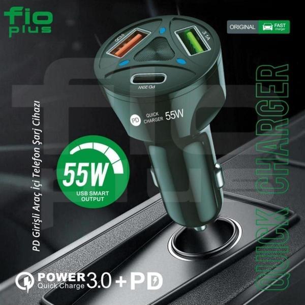 Fioplus Araç Çakmaklık Şarjı 2 Usb + 20W Pd Şarj Çıkışlı Hızlı Şarj Destekli 55W - Image 1