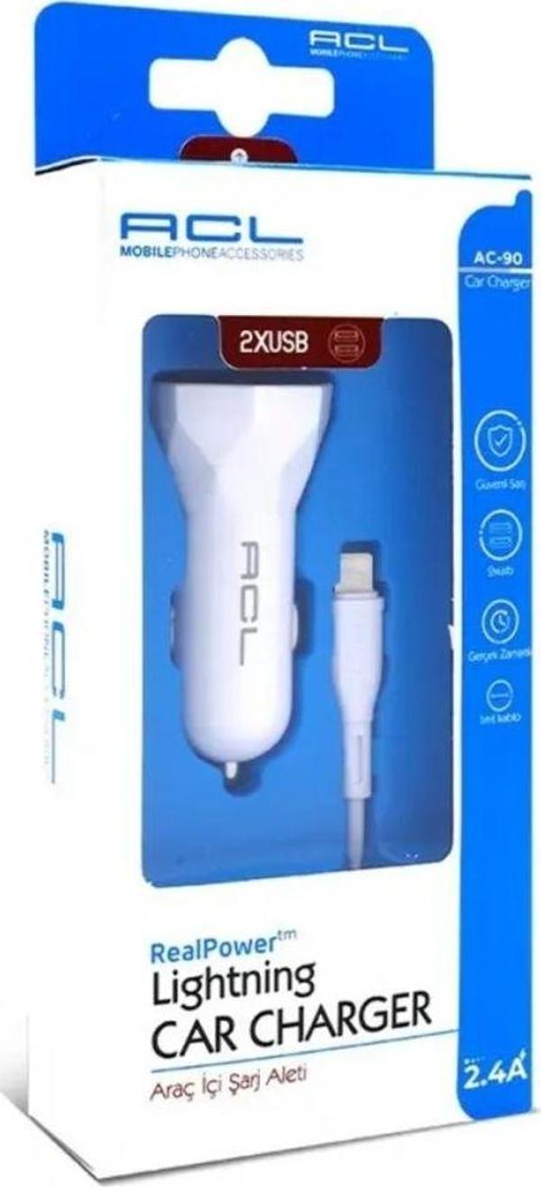 Gunkes Ac-90 10W Lightning Usb Kablolu 2.4A Usbx2 Araç İçi Şarj Aleti İphone Uyumlu - Image 1