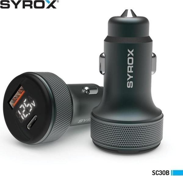 Syrox Sc30B Araç Çakmaklık Şarj Aleti Pd30W, 3.1Amper Lcd Ekran - Image 1