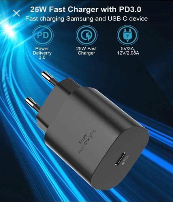 Fioplus Samsung Tüm Modellere Uyumlu Süper Hızlı Şarj 25W Usb-C Şarj Adaptörü - Image 1