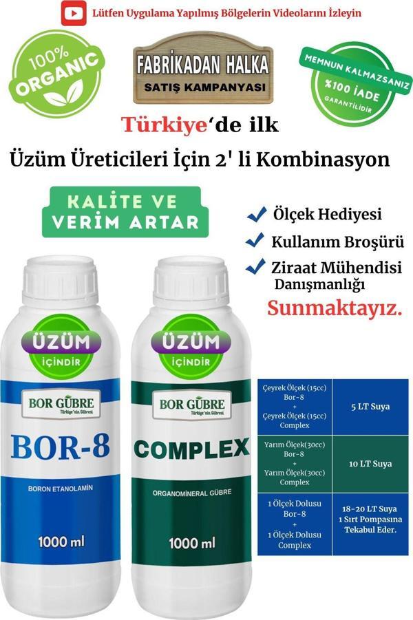 Bor Gübre Üzüm İçin (Complex-1Lt Ve Bor-8 1Lt) Organik Sıvı Gübre-Meyve Sayısı Artar-Kalite Ve Verim Artar. - Image 1