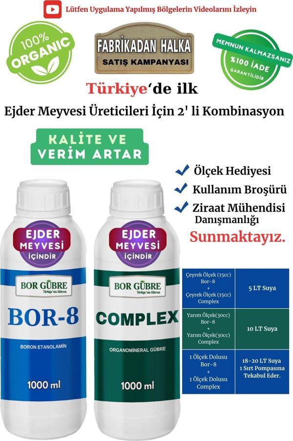 Bor Gübre Ejder Meyvesi İçin (Complex-1Lt Ve Bor-8 1Lt) Organik Sıvı Gübre-Kalite Ve Verim Artar. - Image 1