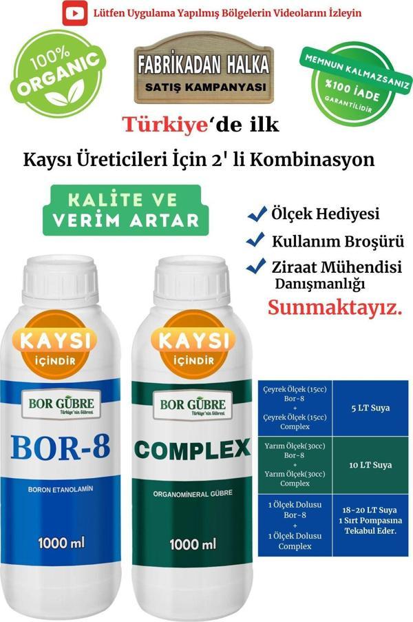 Bor Gübre Kaysı İçin (Complex-1Lt Ve Bor-8 1Lt) Organik Sıvı Gübre-Meyve Sayısı Artar-Kalite Ve Verim Artar. - Image 1