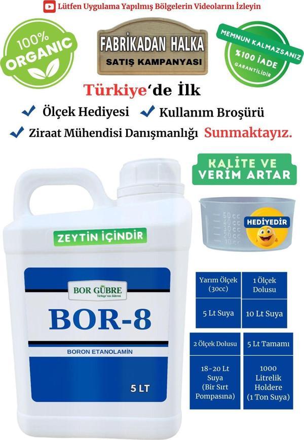 Bor Gübre Zeytin İçin Gübre Bor-8/5Lt Kalite Ve Verim Artar, Geliştirir, Mikro Besin Elementleri Karışımı - Image 1