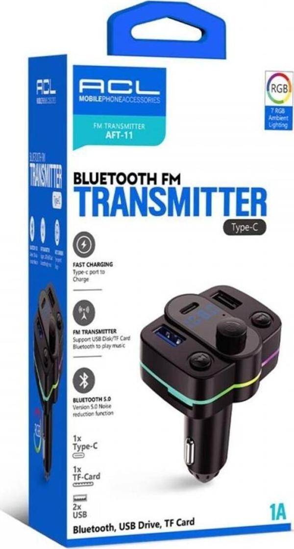 Acl Aft-11 Rgb Type-C Fm Transmitter Müzik Oynatıcı Kablosuz Bağlantı Araç Kiti - Image 1