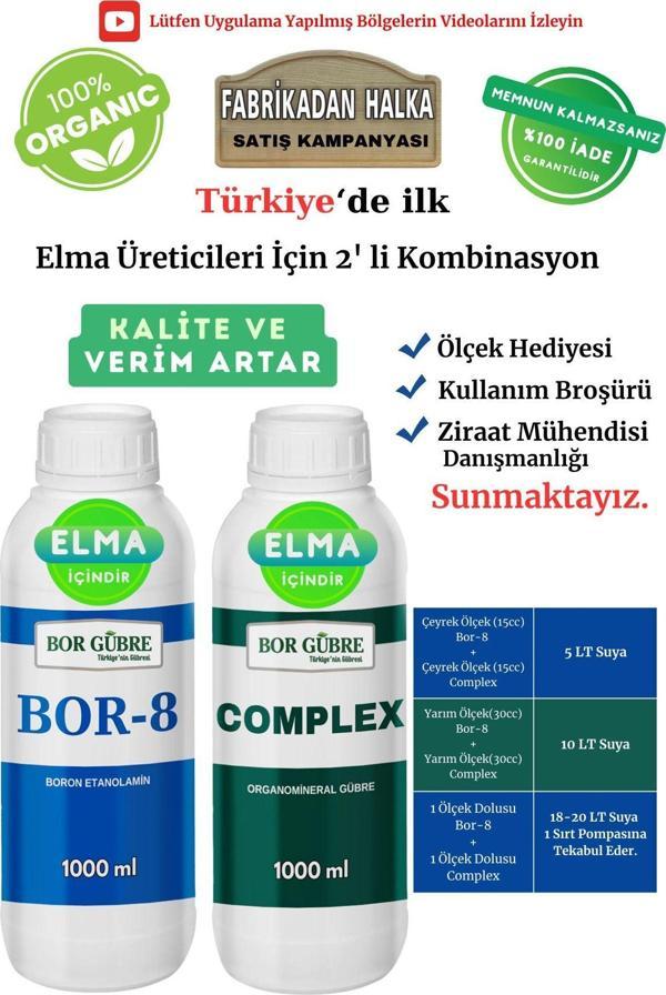 Bor Gübre Elma İçin (Complex-1Lt Ve Bor-8 1Lt) Organik Sıvı Gübre-Meyve Sayısı Artar-Kalite Ve Verim Artar. - Image 1