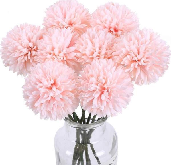 Yapay Çiçek Krizantem Kartopu Toz Pembe 7 Ayrı Tek Dal Demet - Image 1