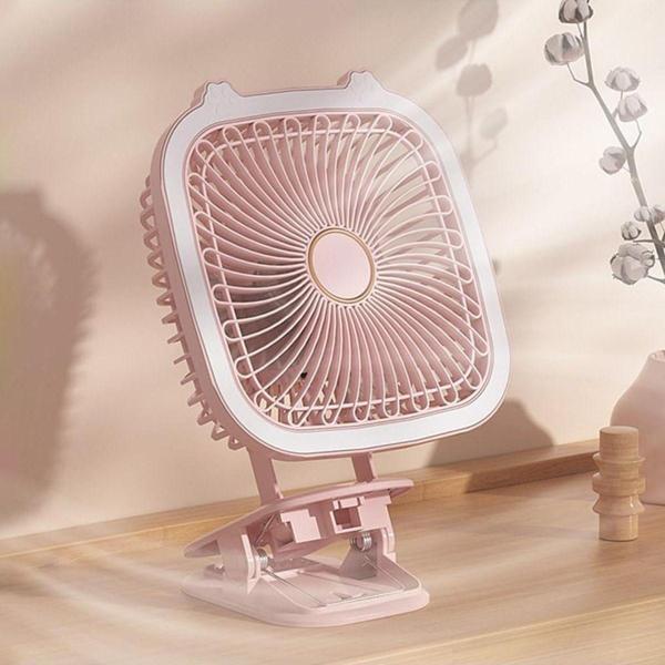 Sarftech Ayarlanabilir Stand Gece Lamba Işıklı Sarjlı Pembe Masaüstü Vantilatör - Image 1