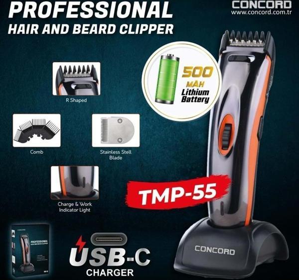CONCORD TMP-55 ALÜMİNYUM GÖVDELİ  ŞARJLI TYPE-C ŞARJ PROFESYONEL TIRAŞ MAKİNESİ - Image 1