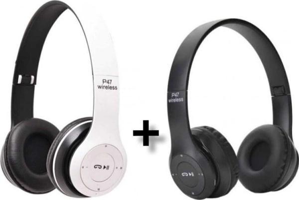 P47 Wiriless 2 Adet Extra Bass Wireless Bluetooth Kulaklık 5.0 Edr Siyah Beyaz 2 Adet Kablosuz Kulaklık Radyo - Image 1