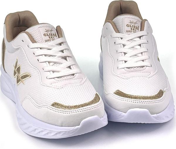 Kadın Beyaz Altın Hafif Fileli Günlük Rahat Sneaker Spor Ayakkabı - Image 1