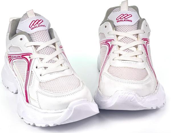 Kadın Beyaz Fuşya Hafif Fileli Günlük Rahat Sneaker Spor Ayakkabı - Image 1
