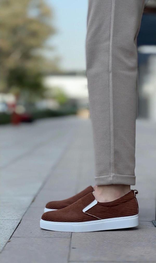 Byshoes Ba0339 Bağcıksız Kadife Kahverengi Beyaz Taban Günlük Erkek Ayakkabı 40 - Image 1