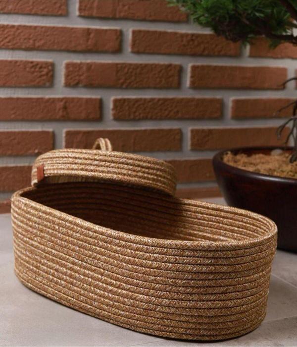 Jüt Hasır Sepet Oval Kapaklı Organizer 30x20 - Image 1