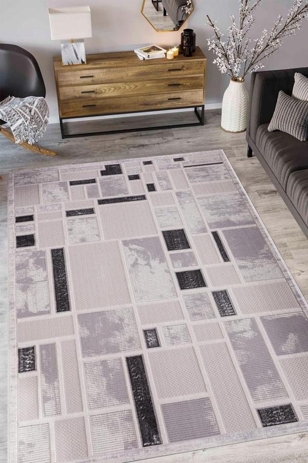 Alpina Home Nova Krem Gri Yumuşak Doku Salon Oturma Odası Mutfak Çocuk Odası Halısı - Image 1