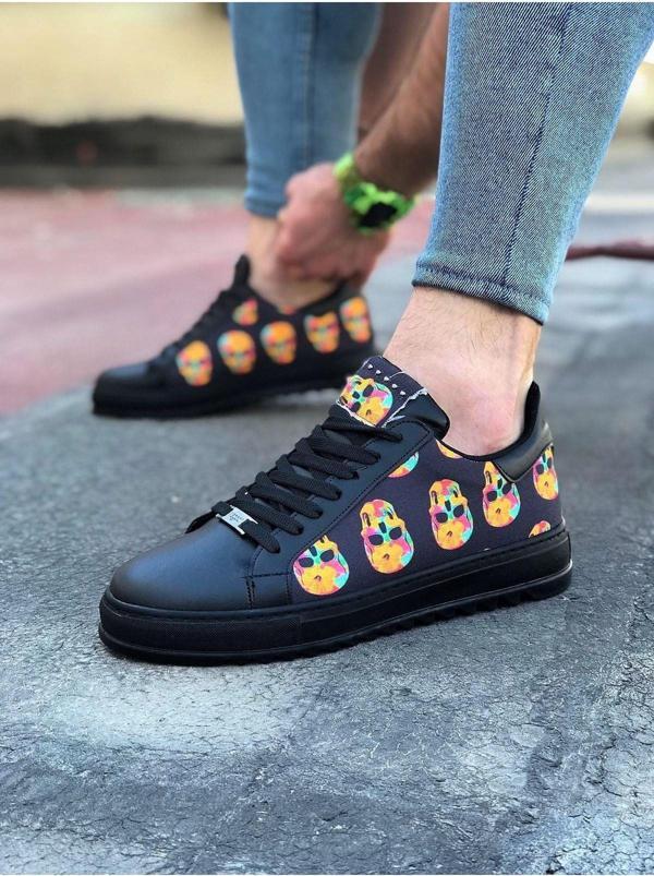 Celira HS01 Kömür Kurukafa Baskılı Erkek Casual Ayakkabı - Image 1