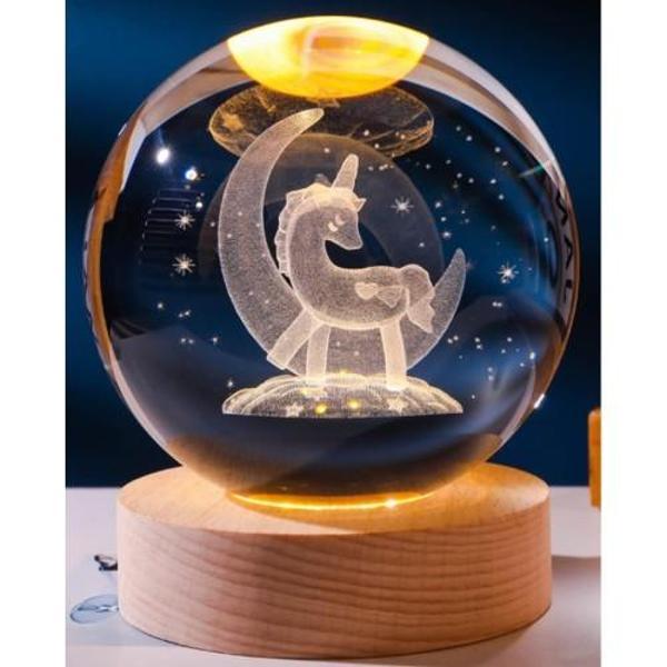 Büro Ev Hediyesi için 8CM Işıklı Unicorn Motif Cam Küre - Image 1
