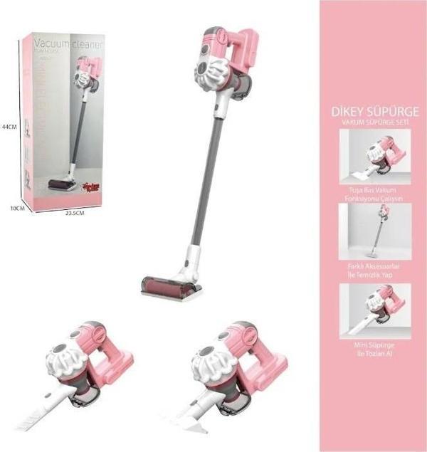 Pilli Sesli Vakumlu Dikey Elektrik Süpürgesi Çekme Özellikli Eğitici Oyuncak Pembe - Image 1