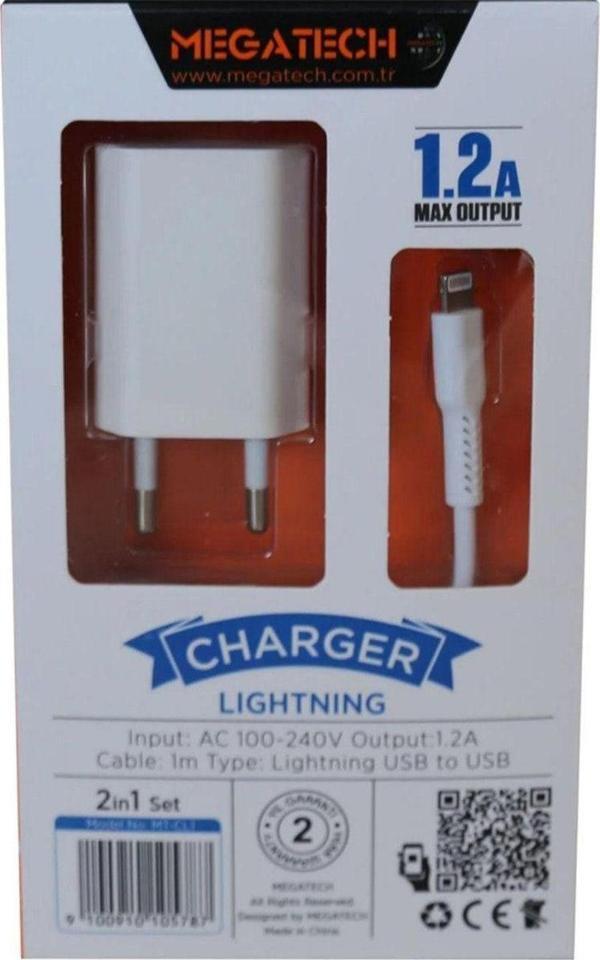 Megatech Mt-Cl1 1.2In Usb Ev Şarj Cihazı +Iphone Kablo  - Image 1
