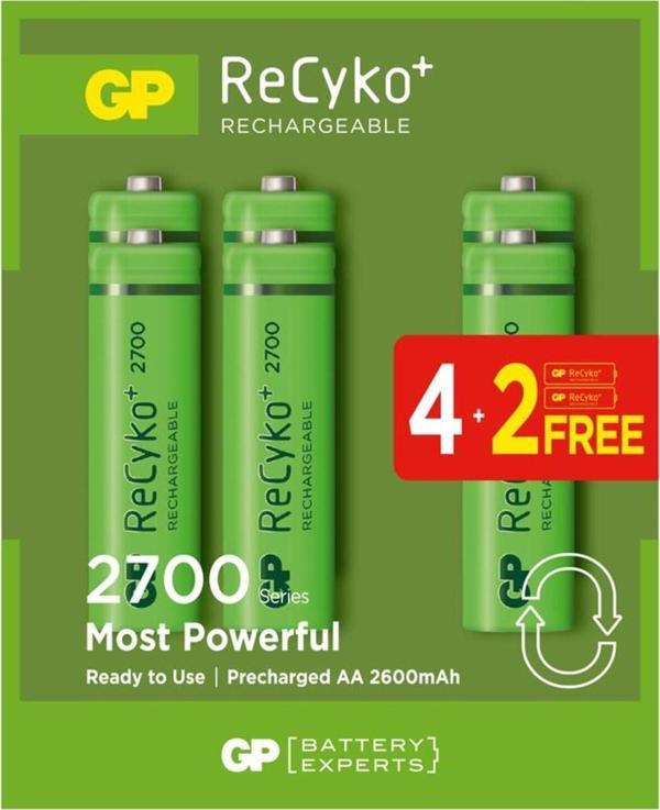 Gp Aa 2600 Mah Şarjlı Kalem Pil 4+2'Li Paket Kalem  - Image 1
