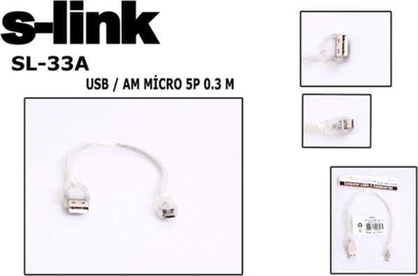 S-Lınk S Link Sl 33A 0.3M Usb Am Mıcro5P Kablosu beyaz - Image 1