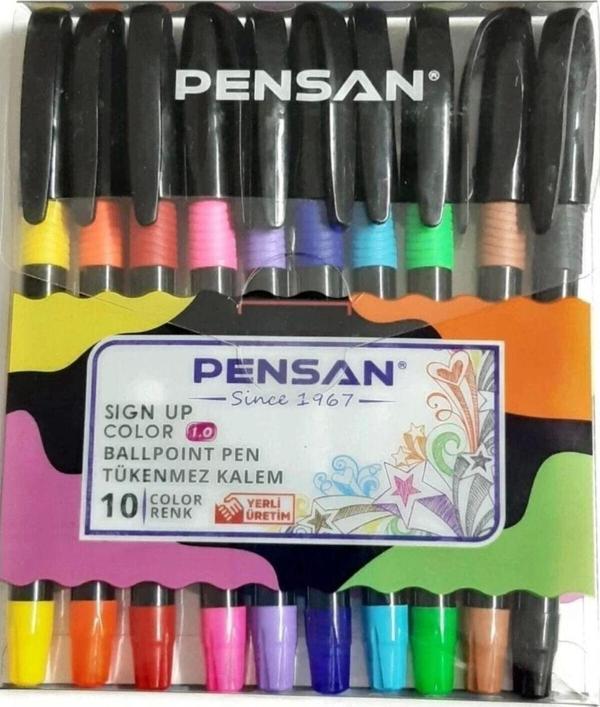 Pensan Sıgn Up 1 Mm Tükenmez Kalem Renkli 10,Lu < Sabit Seçenek 1 Değeri >Çok Renkli - Image 1
