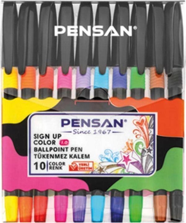 Pensan Sign Up 1.0 Mm Renkli Tükenmez Kalem Seti 10 Renk Karışık - Image 1