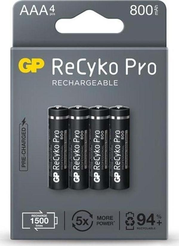 Gp Aaa 800 Mah Şarjlı Ince Kalem Pil 4'Lü Paket Recyko  - Image 1