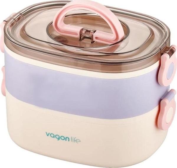 Vagonlife Paslanmaz Çelik Yemek Kabı 1900Ml Lila Lila Krem - Image 1