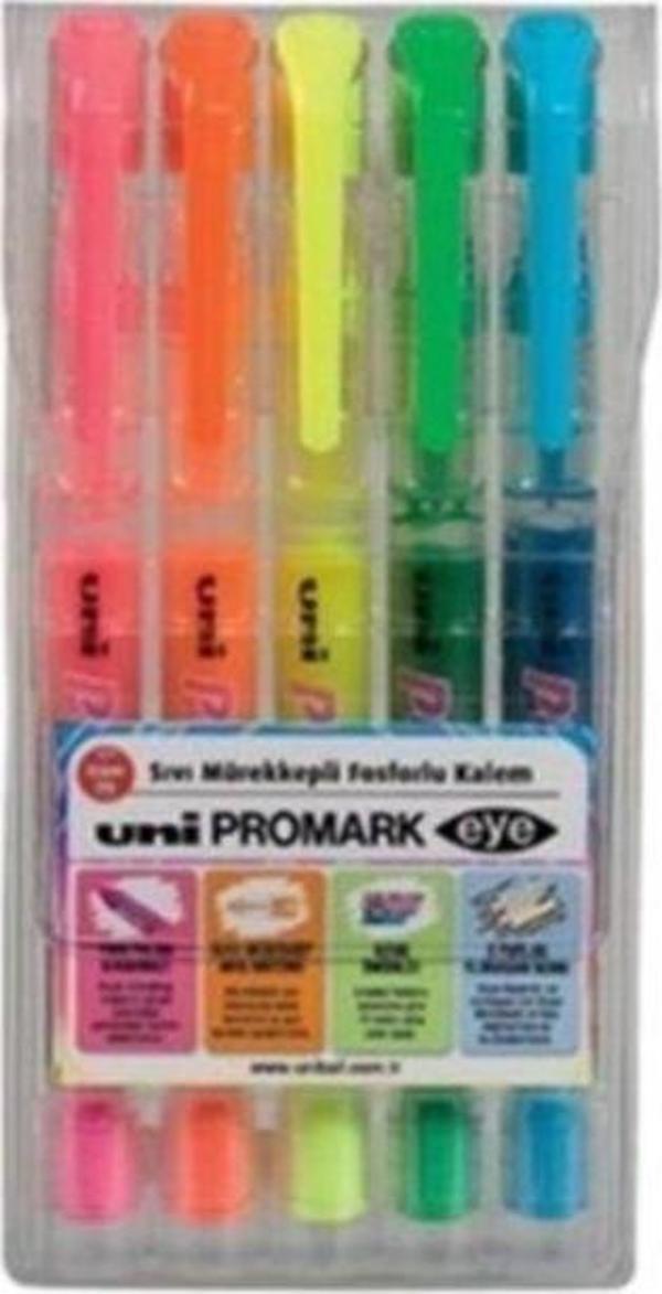 Uni-Ball Uni Promark Eye Cep Tipi Fosforlu Kalem (İşaretleme Kalemi) 1.5 - 4Mm 5 Renk Usp-105/5C (5 Li Set) ekru - Image 1