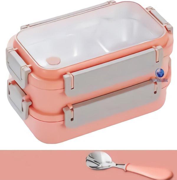 Vagonlife Taşınabilir Üç Bölmeli 304 Paslanmaz Çelik Çocuk Öğrenci Ve Ofis Için Yemek Kutusu Sefer Tası 1200Ml Pembe - Image 1